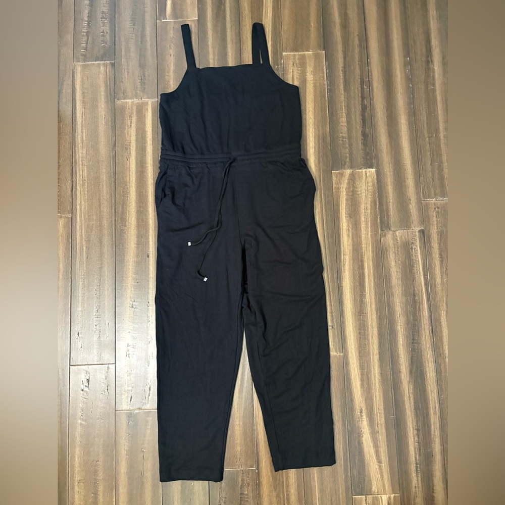 XL Black Jumpsuit Waist Tie Pockets Sweatpant Material Lounge Comfy Casual Tank